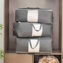 105L Extra Large Storage Bags for Blankets, King Comforters, Bedding, Clothes, Pillows, Sheets - Closet Organizers and Storage with 4 Handles & Clear Window, Foldable & Breathable (Grey, 3pack)