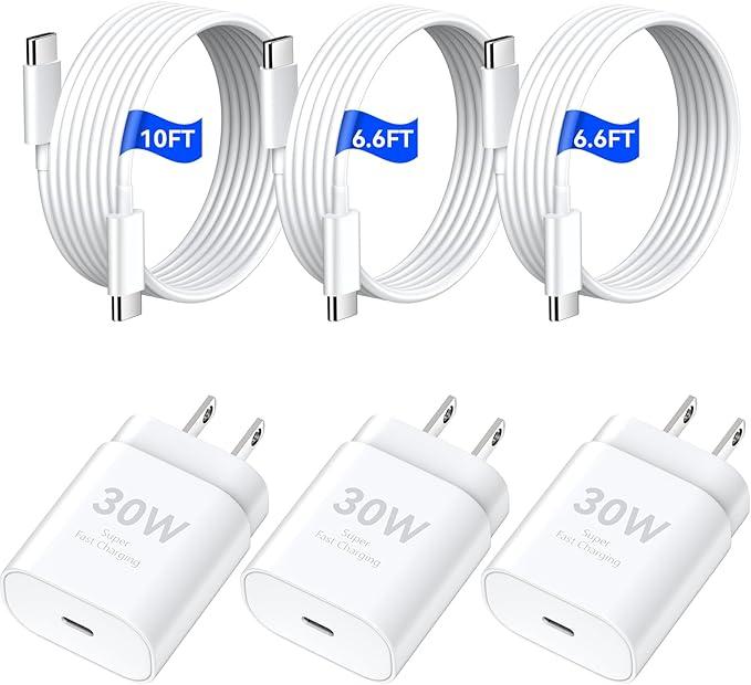 iPhone 17 16 15 Pro Max Charger Fast Charging, 30W USB C Charger Type C Chargers Fast Charging Block with 6.6 FT&10 FT Long Cable Cord for iPhone 17 Pro Max/17 Pro/17/Air/16 Pro Max/16Pro/16/15/ProMax