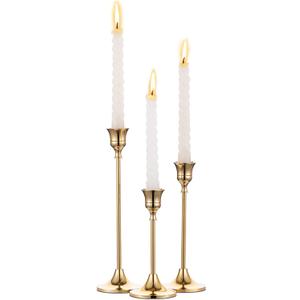 Candlestick Holders Taper Candle Holders, Set of 3 Candle Stick Holders Set, Brass Gold Candlestick Holder Set, Vintage Modern Decorative Centerpiece for Table Mantel Wedding Housewarming Gift (1 set (3 pcs))