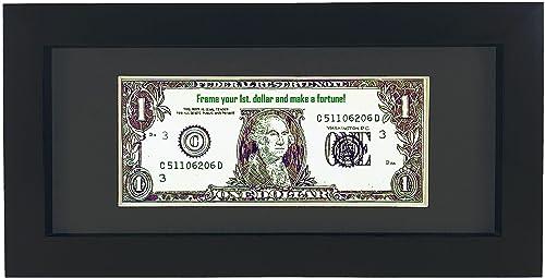 Gold Home Black First Dollar Bill Frame with Black Mat or 4x9 Business License Frame without Mat, Real Glass, Easel Stand and Wall Hanger Included