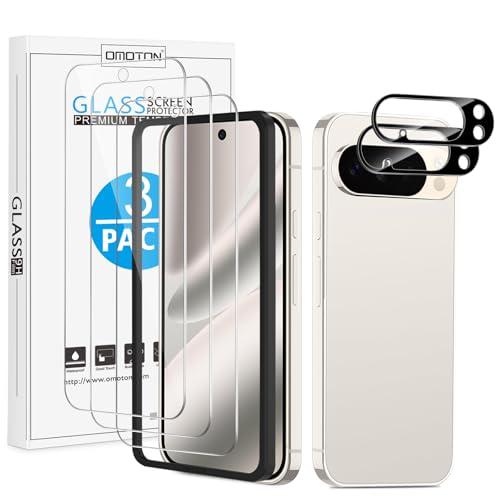OMOTON 3+2 Pack for Google Pixel 10 Pro Screen Protector 6.3 inch, 3 Pack Tempered Glass Screen Protector&2 Pack Camera Lens Protector with Alignment Framework, Case Friendly(Not for 10/10 Pro XL), Missing One Screen Protector