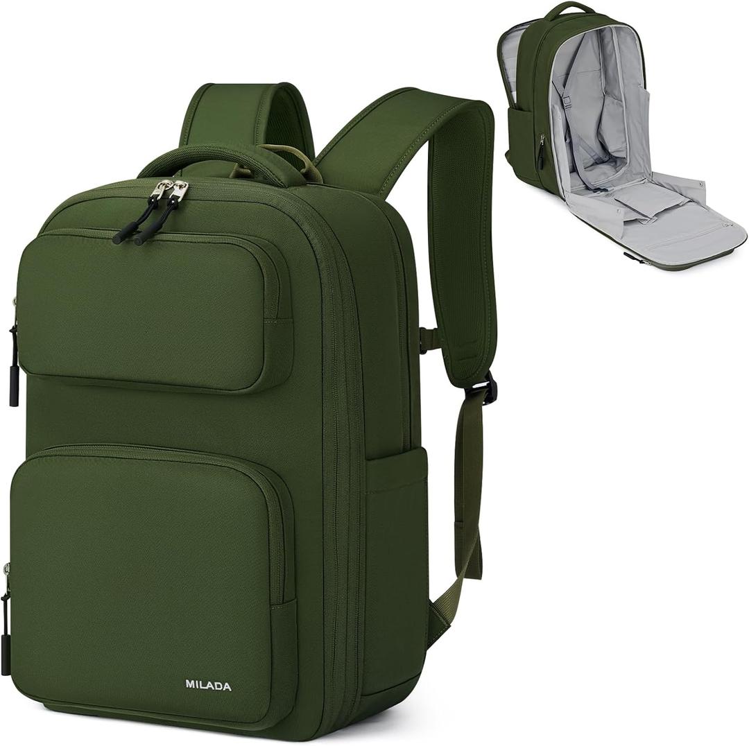 MILADA Expandable Travel Backpack 28L to 39L, TSA-Approved Carry On Backpack with 17 Inch Laptop Compartment, School Business Work Backpack for Men & Women, Green