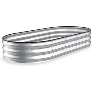 Kesfitt Raised Garden Bed, 6x3x1 FT Galvanized Steel Metal Raised Garden Bed, Oval Open-Bottom Design, 12-Inch Deep for Outdoor Vegetable & Herb Gardening, Silver