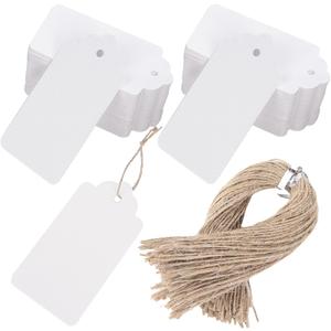 SallyFashion 100pcs Gift Tags with String Attached, 2 x 4 inch Kraft Paper Hang Tags for Clothes DIY Crafts Wedding Holiday (White)