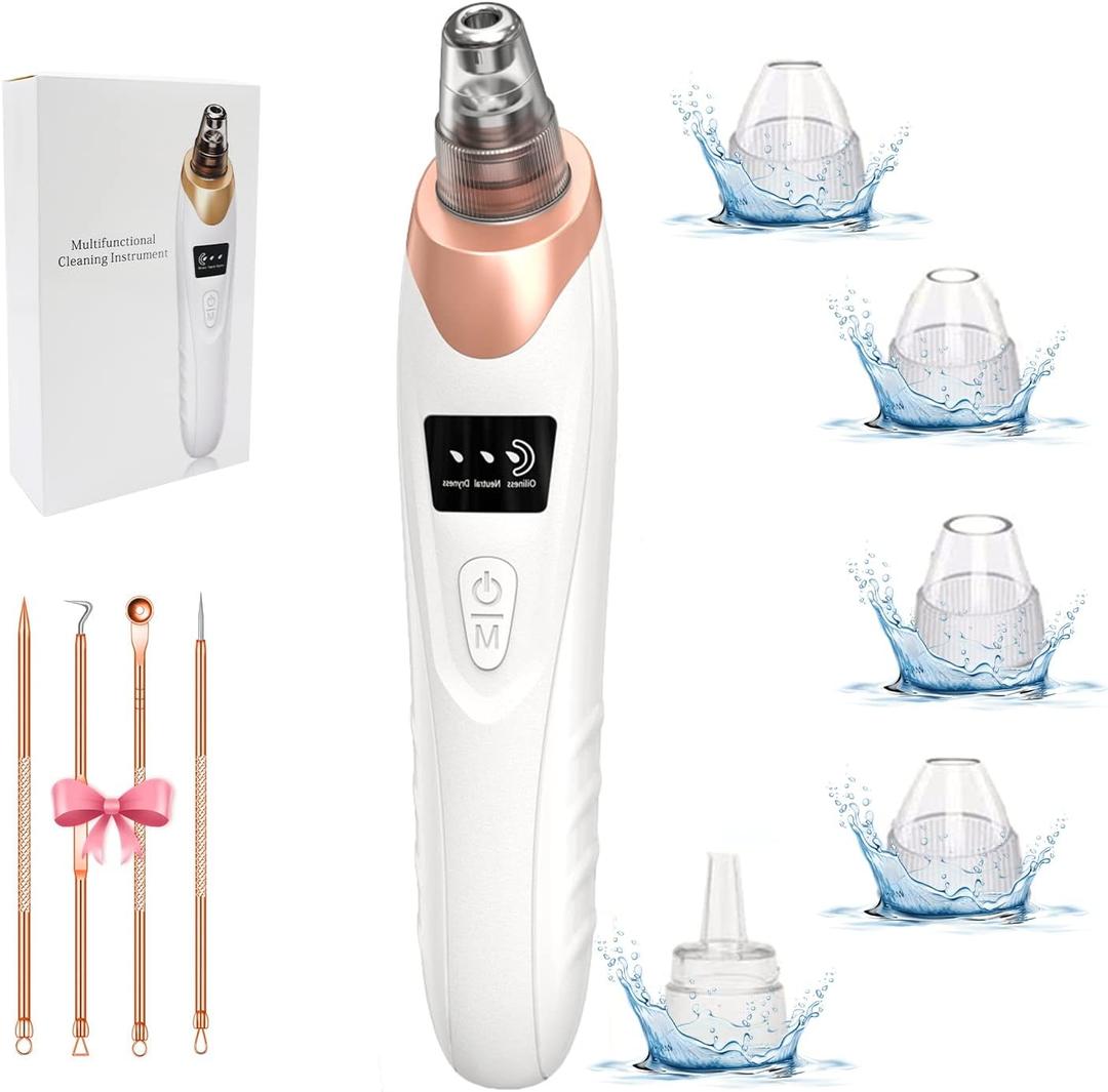 2025 Blackhead Remover Pore Vacuum,Facial Pore Cleaner-5 Suction Power,5 Probes,USB Rechargeable Blackhead Vacuum Kit Electric Acne Extractor Tool for Adult (White)
