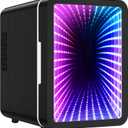 Skincare Fridge - 4L Mini Fridge with Thousand-layer Mirror of 12 Color Adjustable LED Lights, Cooler and Warmer, Beverage Cooler for Bedroom, Gaming Room, Office and Car, Black