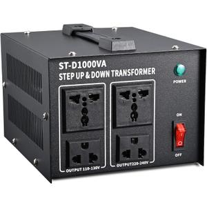 1000 Watt Voltage Transformer-110-120 to 220-240 Volts- Circuit Breaker Protection Universal Dual Output Step Up & Step Down Power Transformer 110V to 220V/220V to 110V
