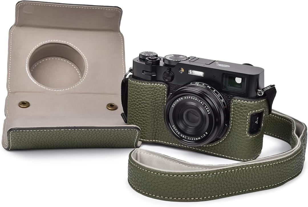 VOVMOEYA X100VI Case,Camera Half Case for X100VI,PU Leather Camera Case Compatible with X100VI Digital Camera with camera strap - Green