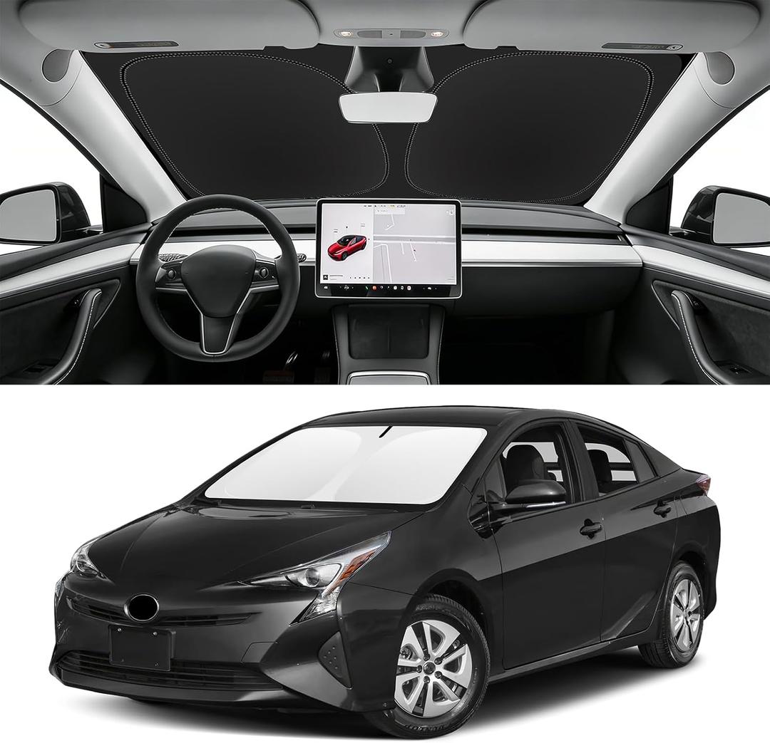Custom Fit Windshield Sun Shade for Toyota Prius 2010-2022 | Blocks UV Rays and Sun Heat, Helps Reduce Interior Temperature, Protects Dashboard from Fading, Folds Easily for Storage