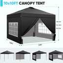 GDY 10x10 Pop Up Canopy Tent with 4 Sidewalls, Easy Set up with One Push Lift Outdoor Silver Coated Beach Gazebos, Carpas with 4 Sandbags, for Events, Parties,Camping, Black.