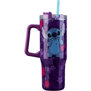 Disney Stitch Insulated Tumbler Travel Mug 33oz Stainless Steel Water Bottle with Handle and Straw Thermal Double Wall Vacuum Insulation Drinks for Hot Cold Ice Cupholder Compatible
