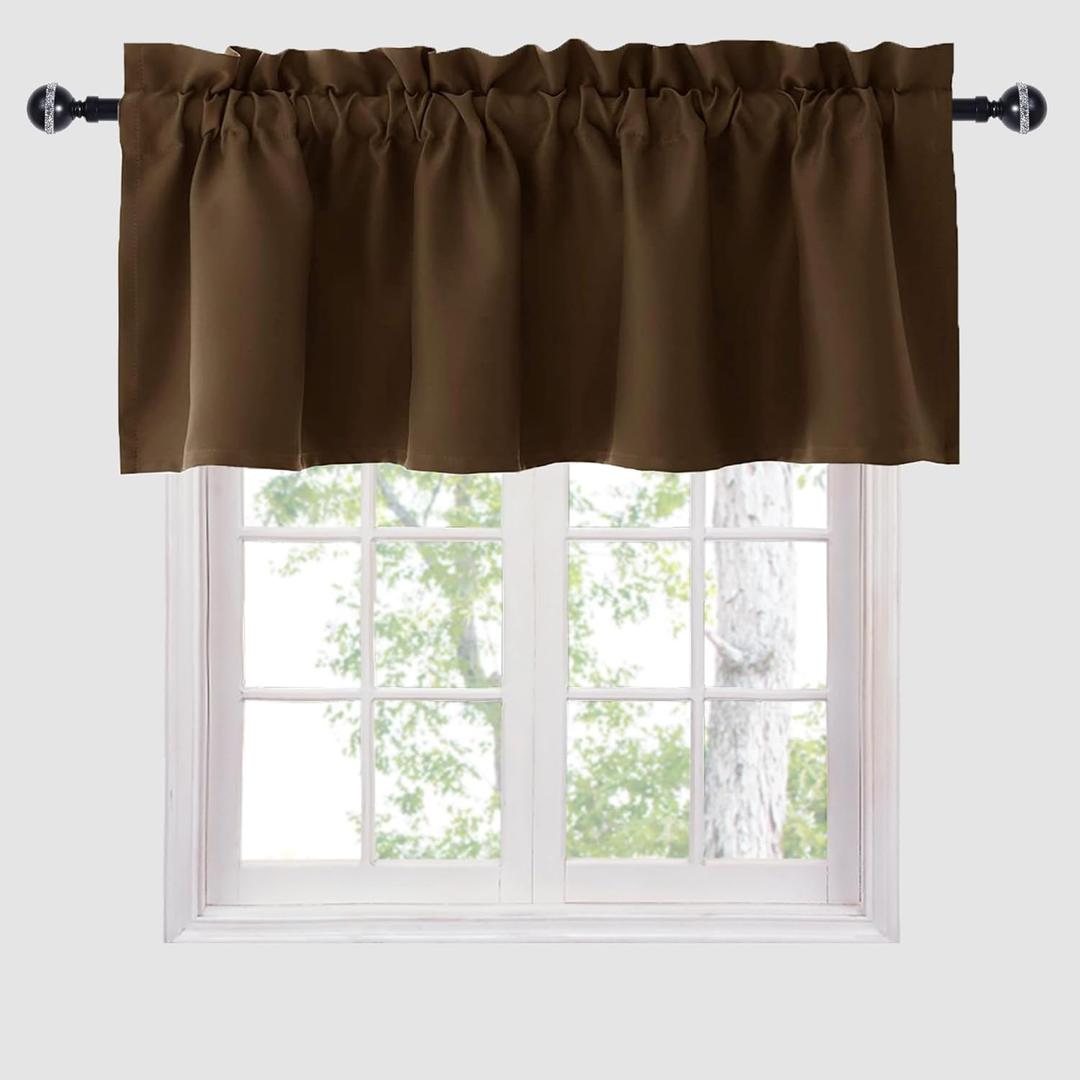 Hiasan Valance Curtains Blackout Solid Rod Pocket Valances for Living Room and Bedroom, 42 x 12 Inches Length, Brown, 1 Panel