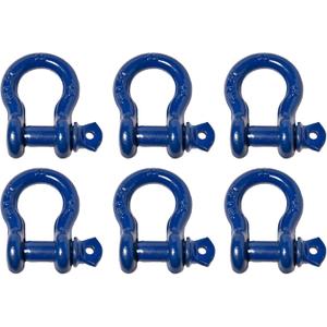 6 Pack Blue Hi-Gear Rigging 1/2" Bow Shackles D Ring Rugged 10 Ton 22,000 Lbs Breaking Strength, WLL 2 Ton 4400 lbs w 5/8'' Pin Clevis Screw Heavy Duty f Marine Boat Anchor ATV UTV Recovery