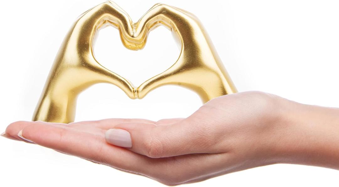 Small Heart Hands Sculpture Decor for Living Room Bedroom Bookshelf Coffe Table and Office Display, Love Finger Statue Modern Aesthetic Home Decor, Unique Gift for Wedding Christmas Birthday (Gold)