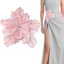 1pc Handmade Large Flower Rhinestone Applique for Clothes, Sparkly Sequin Beaded Patches for Wedding Dress, Embroidery Lace Sewing Patches for Bodice Hat Jean Jacket (Pink)