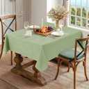 JIUZHEN Rectangle Table Cloth Faux Linen Farmhouse Tablecloth Wrinkle and Stain Resistant Decorative Fabric Table Cover for Kitchen, Dining Room, Parties and Camping, Sage Green, 60 x 120 Inch