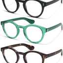AMOMOMA 3 Pack Classic Round Reading Glasses for Women Men,Retro Blue Light Computer Reader Frame AM6142, +2.5