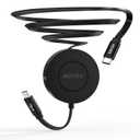 AGVEE 1.6ft Fixed / 3.3ft Extend USB-C to C Charger Cable Mountable One Way Retractable 60W Fast Charging Cord, Pocket-Sized for iPhone 17 16 15, Samsung, Android, Desk Organizer, Black