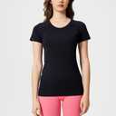 Womens Seamless Short Sleeve Workout Tee Featherlight Nylon Top for Gym Yoga Daily Wear (Black)