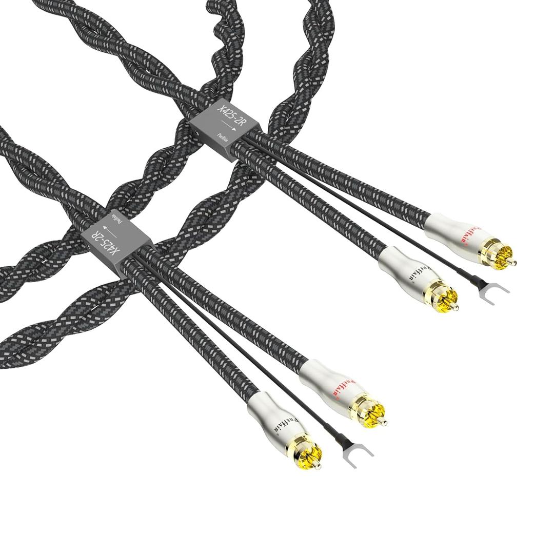 Preffair Turntable Cable with Ground Wire Phono RCA Cable Gold Plated Dual RCA Stereo Phono Interconnecting Wire for Preamp, Record Player, Amplifier (X425-2R, 3.3FT)