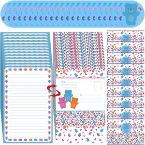 Gueevin 50 Pcs Camp Stationery Papers with Sweet Bears Stickers Camp Fold over Stationary Fold and Send Note Cards All-in-one Envelope Note Cards Summer Camps Essentials for Letter Writing Campers, 8.66 x 5.51 inches