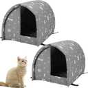 2Pcs Grey Cat Houses for Outdoor Medium Stray Cats Shelter Weatherproof Outdoor Arched Cat House Indoor Foldable Warm Pet Cave with Paw Print for Feral Cat Dog Winter Wild Animal