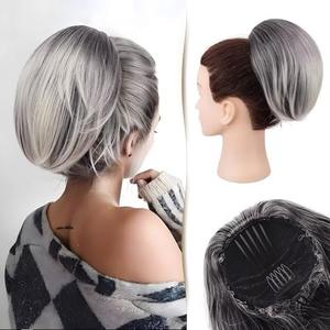Sidaila Messy Bun Hair Piece 10 Ponytail Extension Short Drawstring Ponytail with Comb Elastic Fake Hair Extensions Straight Fully Pony Tail Wig Hair Pieces for Updos for Women - Gray and White Tips Sidaila Messy Bun Hair Piece 10 Ponytail Extension Short Drawstring Ponytail with Comb Elastic Fake Hair Extensions Straight Fully Pony Tail Wig Hair Pieces for Updos for Women - Gray and White Tips