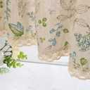 Farmhouse Cotton Linen Tier Curtain 19.6 Inch Long Elegant Floral Lace Window Valance Kitchen Bathroom Short Curtain, 1 Panel, Leaves and Flower on Beige