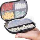 Sukuos Travel Pill Organizer Weekly with Double Lock, Portable Pill Box with Large 7 Compartment, Airtight Daily Medicine Case Container with Labels for Vitamins/Fish Oils/Supplements (Black)