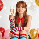 Gvhntk Striped Knee Calf High Socks Fingerless Gloves Red and White Socks Bow Calf High Stockings Long Tube Socks Women (Red)