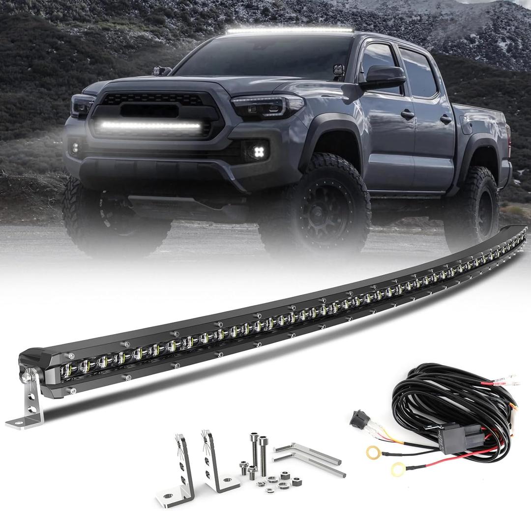 CO LIGHT 50 inch Curved Single Row LED Light Bar | 6D Projector Lens | Spot & Flood Combo Beam | Slim Driving Light | IP68 Waterproof with Wiring Harness | Ideal for Off-Road, Trucks, ATV, UTV, Marine