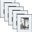 GOmaize Front Loading Black Picture Frame Set of 5,Display pictures 5x7 with mat or 8x10 without mat,Wall and Table Mounting