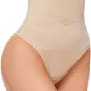 SIMIYA Thong Shapewear Tummy Control for Women High Waist Stay Put Body Shaper Girdle Compression Shapewear Thong Bronze Large