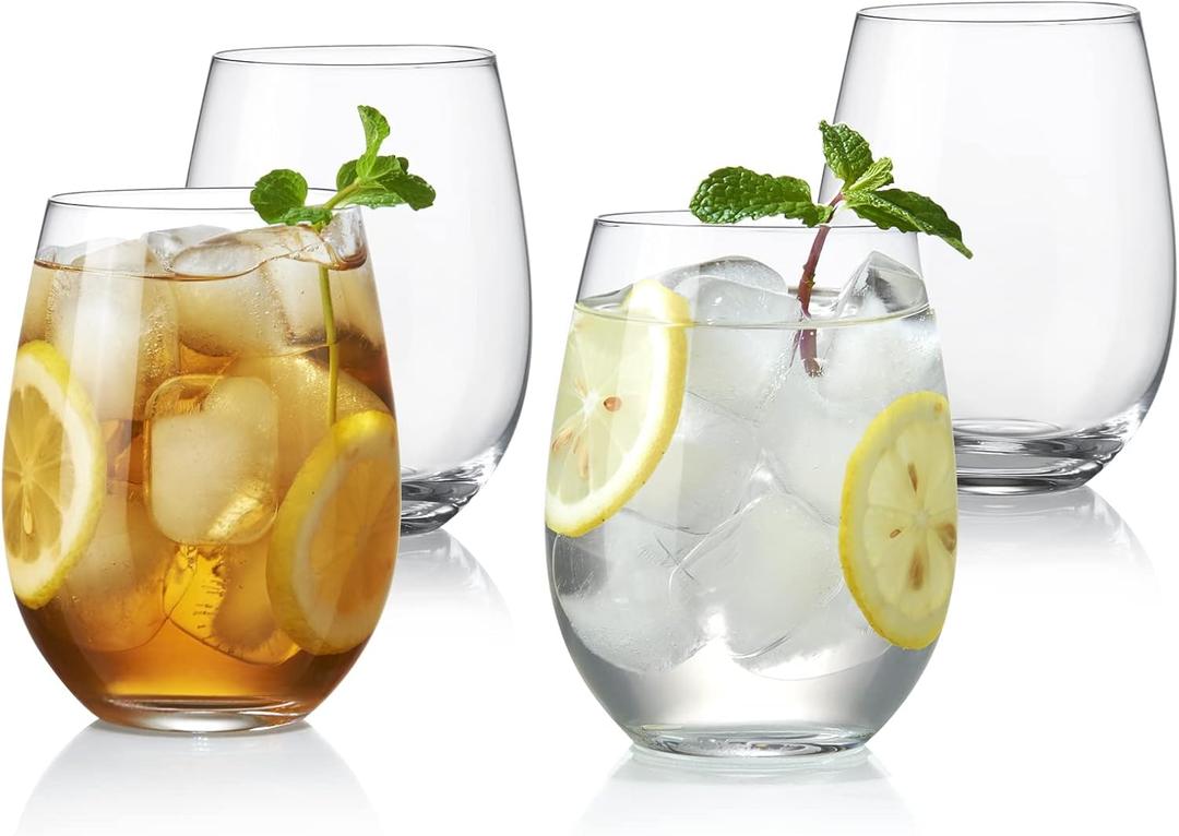 KING CRYSTAL Stemless Wine Glasses 19 oz | Set of 4 for Red or White Wine | Drinking Cups Tumblers for Cocktail or Wedding Party