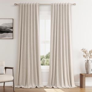 Guken Oatmeal Linen Blackout Curtains 84 Inch Length 2 Panels Set for Living Room Bedroom Back Tab Thermal Insulated 100% Black Out Linen Drapes Room Darkening Window Curtains 84 Inches Long, 52"W x 84"L