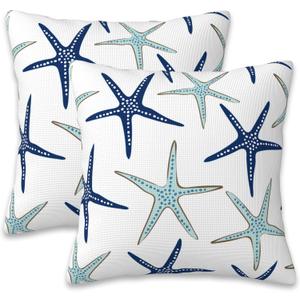 Throw Pillow Covers Nautical Starfish Pillow Covers 18x18 Inch Set of 2 Navy Blue and Turquoise Sea Stars Throw Pillows Decorative Pillow Cases Cushion Covers for Bedroom Livingroom
