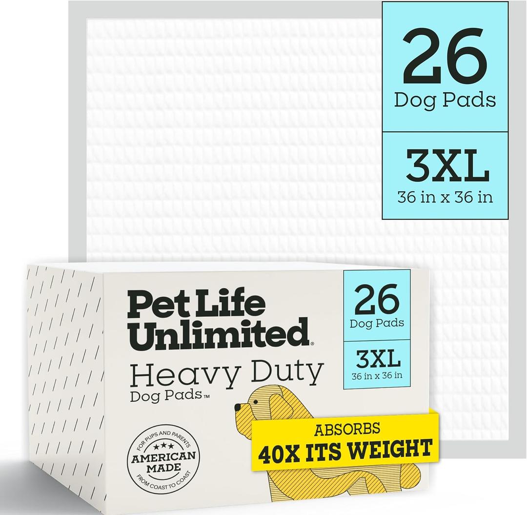 Pet Life Unlimited Heavy Duty 3XL Puppy Pads for Dogs, Potty Training Pee Pads, 26 Count, 36" x 36", Leak-Proof, Super Absorbent, Quick-Dry, Odor Control Clover Leaf Scent, Made in USA