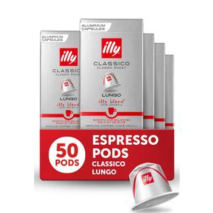 illy Espresso Capsules, Classico Lungo Medium Roast, 10 Count, 5 Pack | Coffee Pods for Espresso Original Line, Compatible Capsules, 100% Arabica, Premium Italian Coffee, BBD 04/03/2027