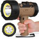 XINXI Rechargeable Spotlight 1,000,000 Lumens with COB Floodlight, IP67 Waterproof Spotlight Flashlight, Long Runtime Handheld Spot Light with Red Filter,Outdoor Spot Light for Hunting,Fishing(Brown) (Khaki)