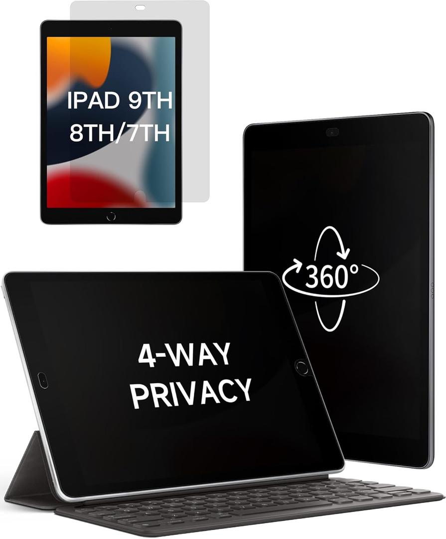 IPROKKO 360° Privacy Matte Screen Protector for iPad 9/8/7 Generation 10.2 inch (2021/2020/2019),4 Way Anti Spy Glare Blue Light 10.2in Tablet Screen Protector Filter [Compatible with Apple Pencil & Face ID, Case Friendly]