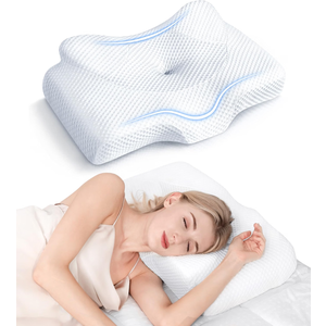 Ergonomic Memory Foam Cervical Pillow for Neck and Shoulder Pain Contour Pillow with Adjustable Dual Heights, Breathable Pillowcase, Orthopedic Support for Side Back Stomach Sleepers White