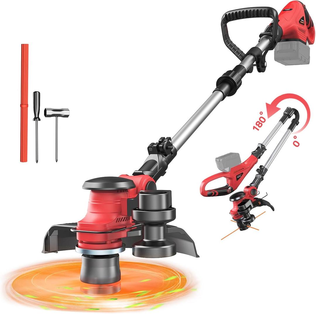 Cordless String Trimmer Compatible with Milwaukee 18V (Tool Only), MtiolHig 3 in 1 Weed Eater with Brushless Motor & Battery Level Display, Electric Weed Wacker/Edger Trimmer, w/ 18 Line, Red