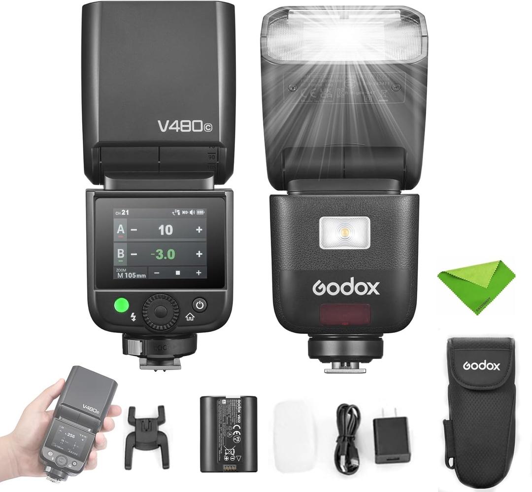 Godox V480 V480-C TTL Flash for Canon Cameras, GN50 1/8000 HSS, 650 Full Power Flash, 1.7s Recharge Time, Built-in Pilot Light, Touch Screen Flash and Li-ion Battery (V480C)