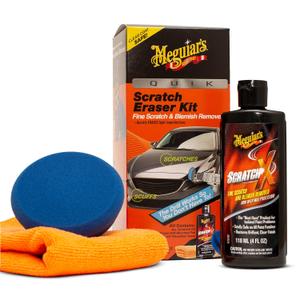 Meguiar's Quik Eraser Kit, Car Scratch Remover for Repairing Surface Blemishes, Car Scratch Repair Kit with ScratchX, Drill-Mounted Pad, and Microfiber Towel, 1 Count