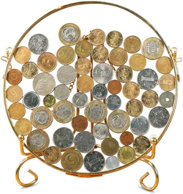 Wanlian Gold Frame Coin Display Stand Coin Display Stand wall-Mounted Iron Coin Rack Collection Coin Silver Dollar Coin Rack Glass Piggy Bank (Round)