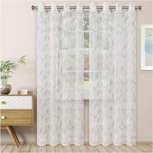 Superior Scroll Sheer Curtains, Window Accents, Floral Scroll, Perfect For Natural Light, with Rod Pocket or Grommets, Decorative Vintage Rustic Bohemian, Curtain Set of 2 Panels, 52" X 63", Grey (52"W x 63"L (Pack of 2))