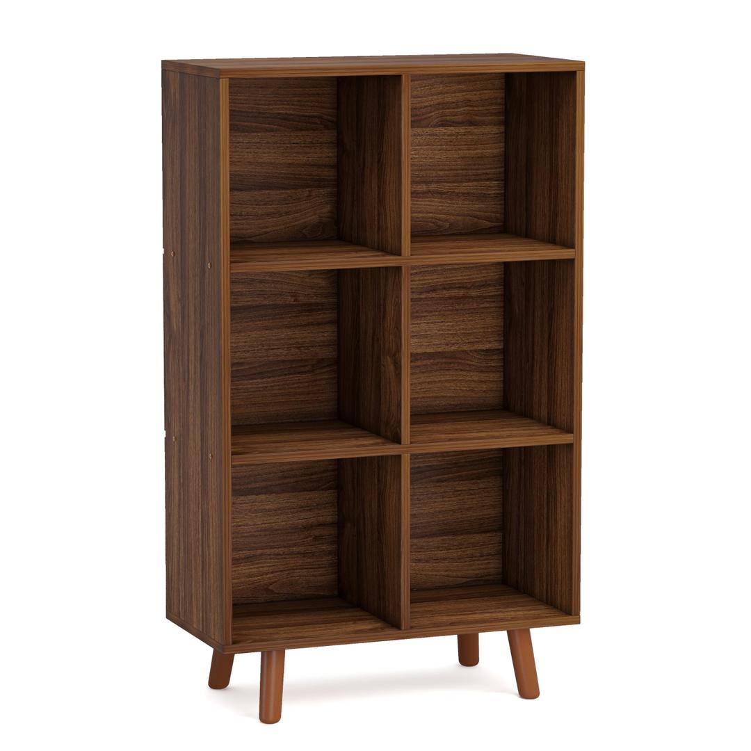 ELYUP 9-Cube Open Shelf Bookcase - 3-Tier Wooden Floor-Standing Bookshelf with Legs and Backpanel, Ideal for 11-inch Fabric Storage Bins and Miscellaneous Organizer, Walnut