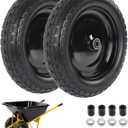 4.80/4.00-8 wheelbarrow tire, 14.5" Flat Free Solid Tire and Wheel, 3" Centered Hub, 5/8" & 3/4" Bearings, Universal Replacement for Garden Carts Wagon Wheel Barrow, 2 Pack (Black)