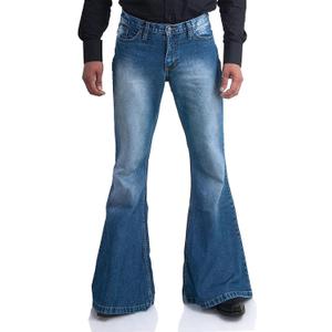 Men's Vintage Bell Bottom Jeans 60s 70s Outfits for Men,Mens Bell Bottoms Disco Pants Flared Jeans (Blue)