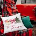 Pink Christmas Pillow Covers 18x18, Girly Christmas Decor, Coquette Glitter Pink Bow Xmas Tree Santa Decorative Throw Pillow Covers for Girls Bedroom Living Room Home (Color 01)